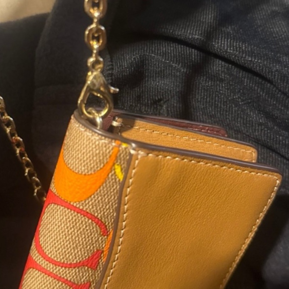 COACH Rainbow Signature canvas convertible mini wallet golden Chain - Picture 7 of 16